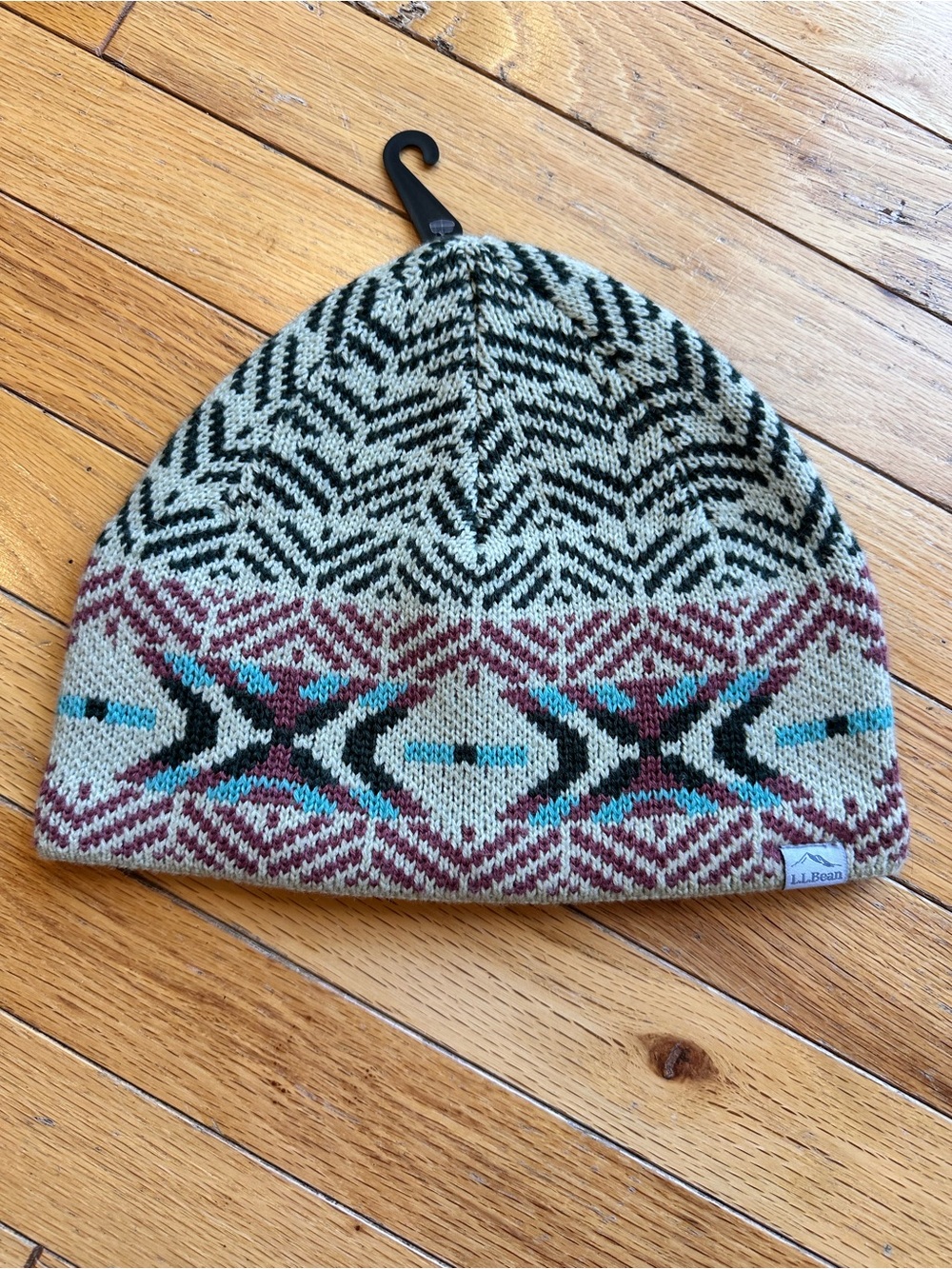 L.L. Bean Boundless Beanie Beige Olive Mauve Patterned Knit Beanie -cozy Nwt’s